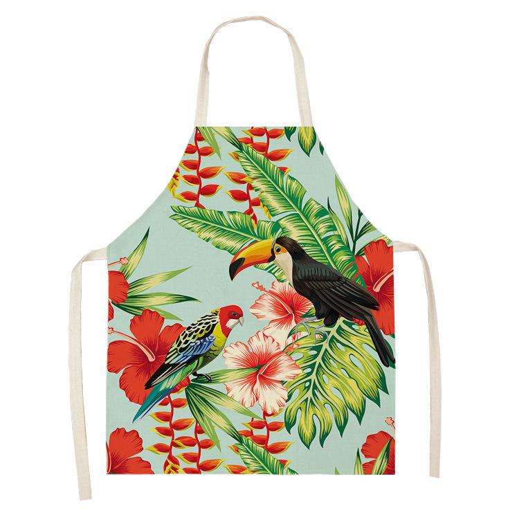 Color Bird Pattern Cleaning Art Green Aprons Home Cooking Kitchen Apron Cook Wear Cotton Linen Adult Bibs garden apron 68x55cm