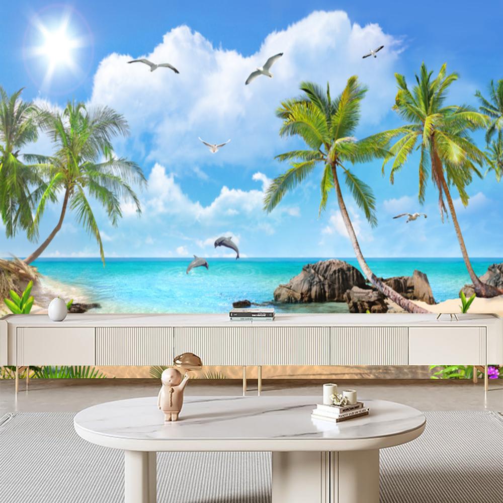 Beautiful Beach Wallpaper Large Palm Tree Mural Beach Themed Wall Murals Bedroom Living Room Home Decor