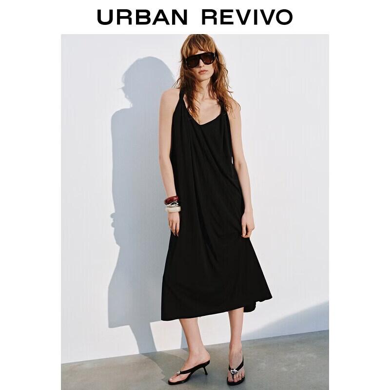 Women s Casual V-Neck Twist-Knot Summer Dress L чёрный
