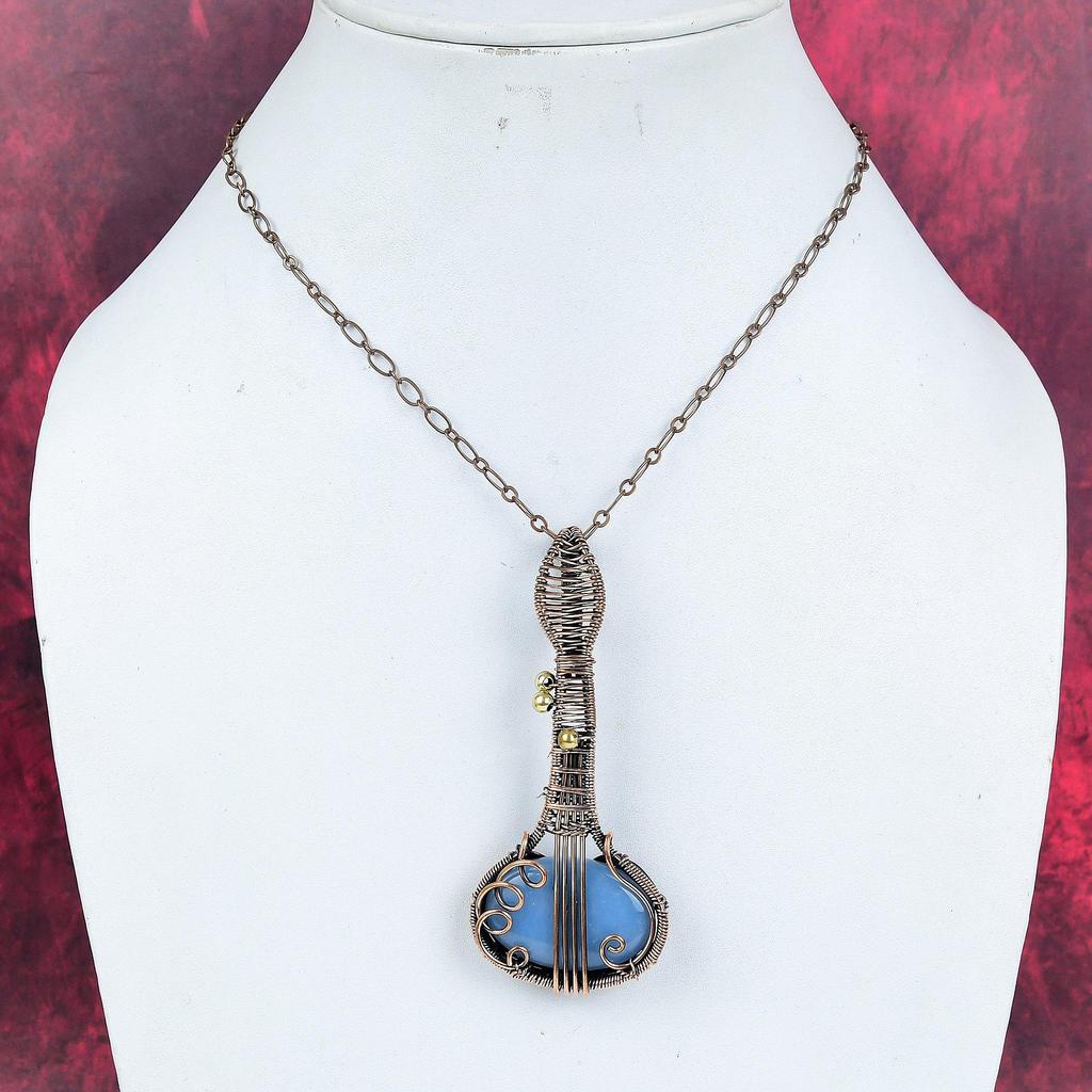 Angelite Pendant Copper Wire Wrapped Pendant Guitar Pendant Dainty Jewelry Handmade Gemstone Pendant Copper Wire Wrap Jewelry Wedding Gifts