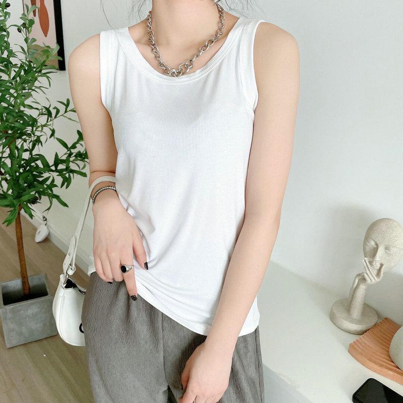 

2022 Лето Корейский Мягкий Свободный U-образный вырез Маска Жилет Верхняя Одежда One Size белый