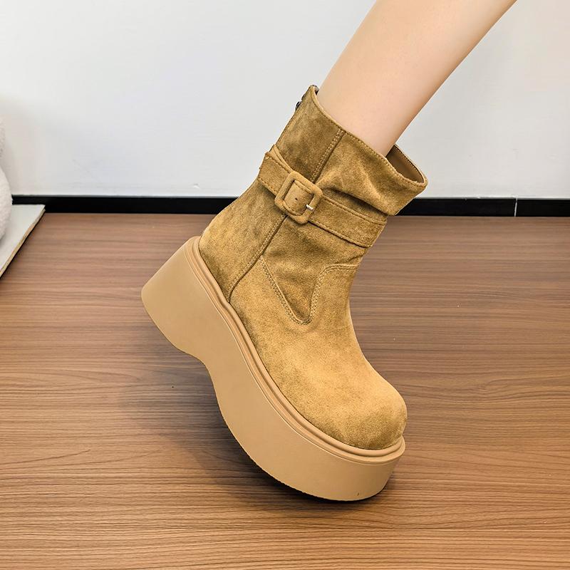 

Fashion Ankle Boots Fur Women Flats Platform Suede Fashion Shoes Designer Dress Woman Boots 2025 New Goth Chelsea Botas Ladies Shoes 40 хаки