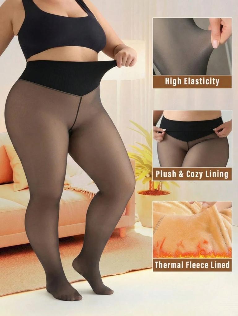 Damen Plus Size Fleecegefütterte Strumpfhosen Hoher Bund Fake Transparente Hautstrumpfhosen Warme Blickdichte Strumpfhosen für Herbst Winter