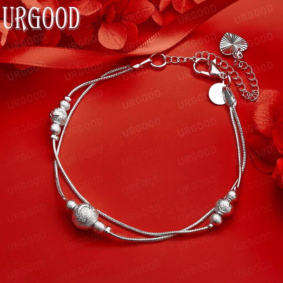 925 Sterling Silver Fashion Side Chain Tassel Bracelet Gift Jewelry 20CM
