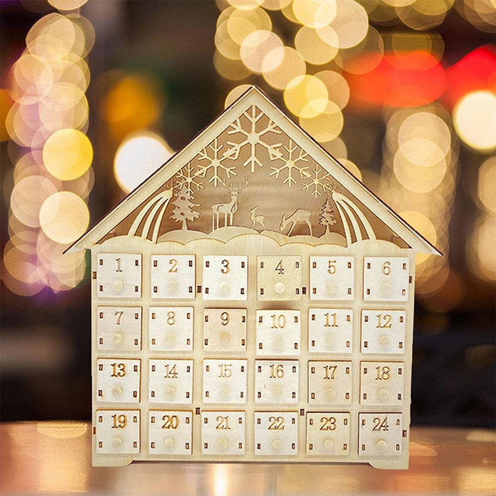 Christmas Wooden Holiday Decoration LED Lights 24 Days Countdown Advent Calendar Ornaments Creative Gifts House Shape Handmade