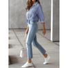 Women's Fashion Casual Spring Fall Stripe Print Long Sleeve POLO Neck Blouses & Shirts