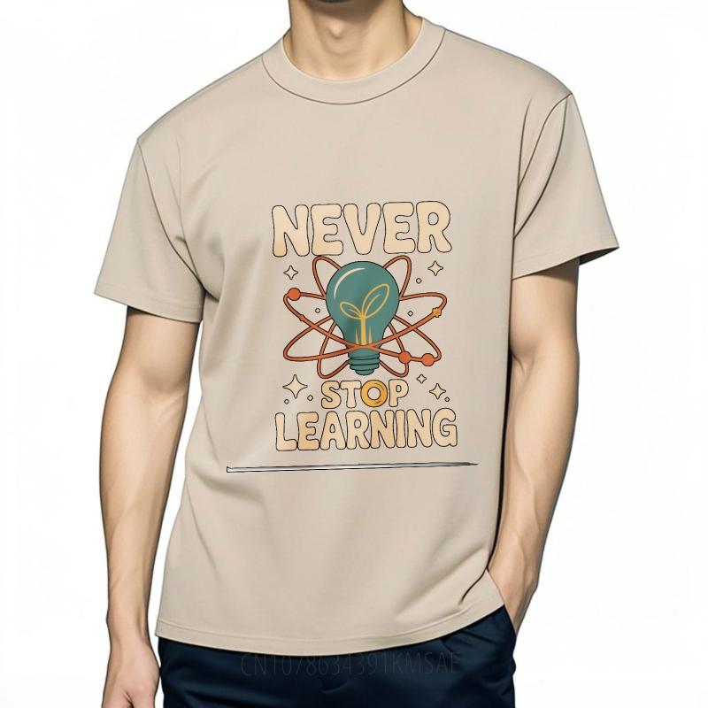 Summer Top Relaxed Fit For Her Oneck Tshirt Plus Size Teeshirts Never Stop Learning Lightbulb Atom Design Anime Tee Shirt