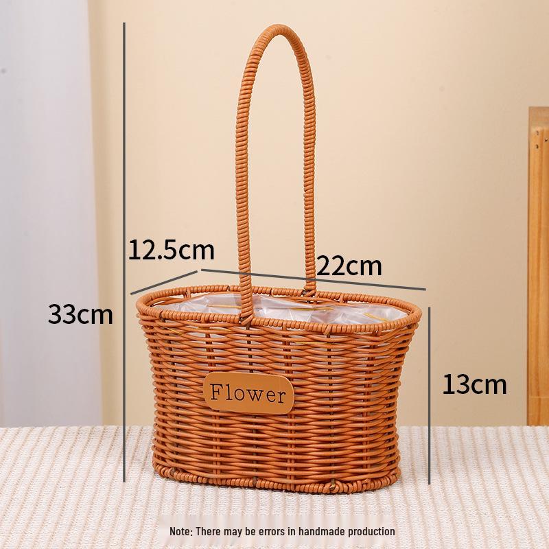 Imitation Rattan Woven Flower Basket: Handheld Arrangement, Living Room Decor, Photography Prop, Picnic, Pastoral, Flower Girl, Souvenir.