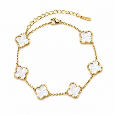 14K Gold-Plated Surgical Steel Bracelet, White Clover Bst1632