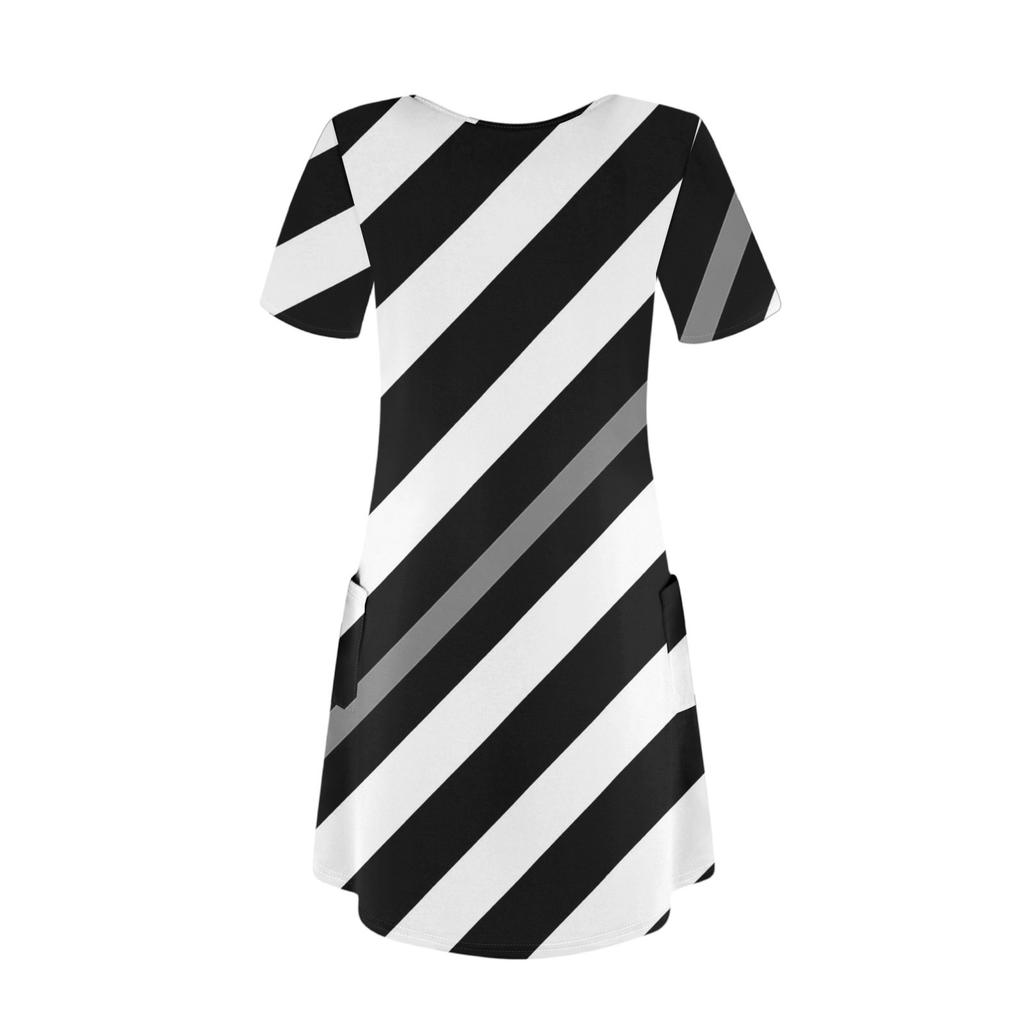 Women's Summer V-neck Casual Beach Dress Short Sleeve Plaid Print Dress