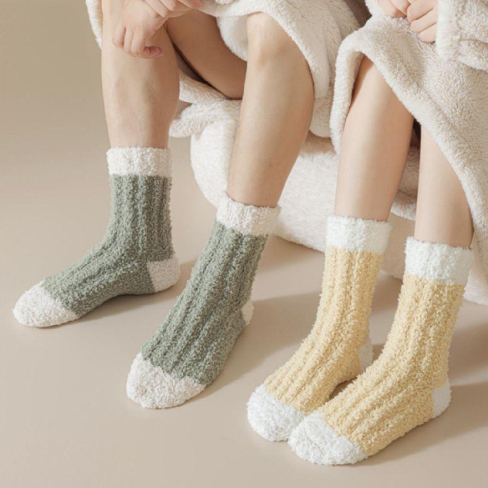 3Pairs Winter Coral Fleece Socks Sleeping Mid Tube Socks Women Kawaii Floor Plush Socks  Winter