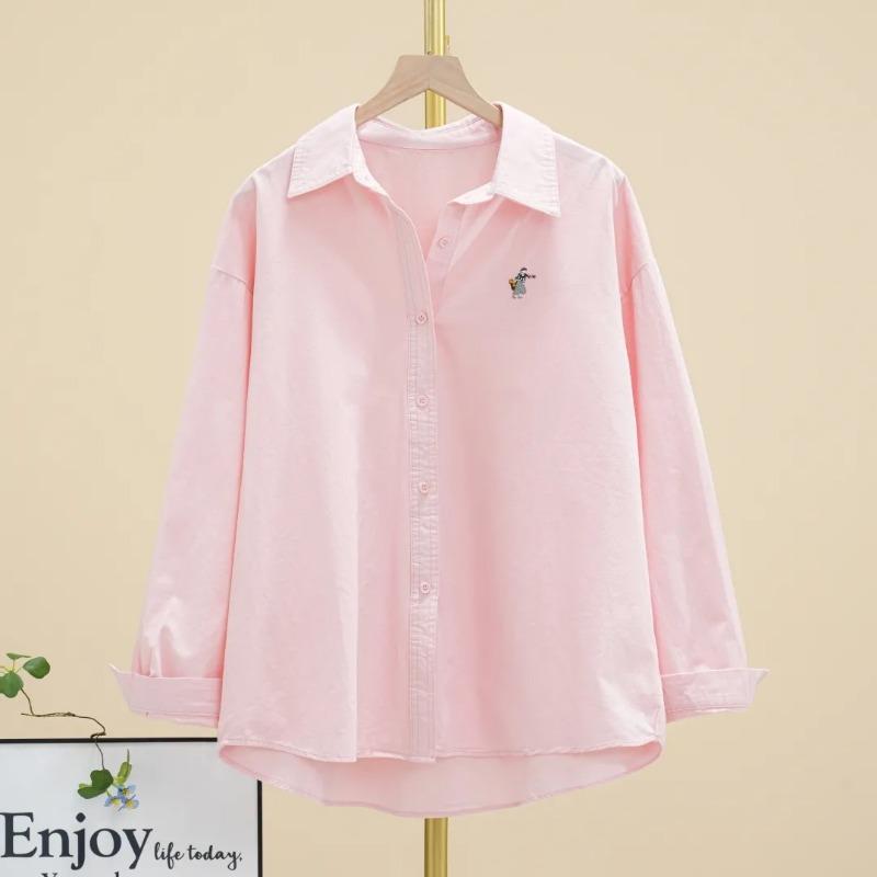 Women Spring Long Sleeve Embroidered Button Down Shirt Casual Loose Fit