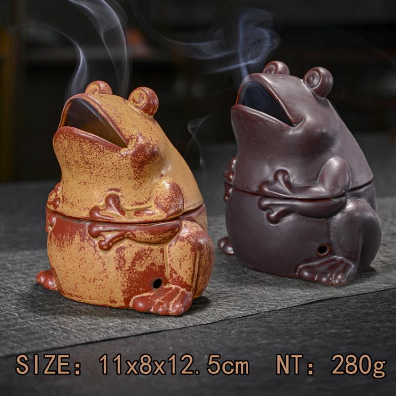 1pc Frog Incense Coils Burner Ceramic Handicrafts Incense Holder Home Fragrance Decor Purple Clay Censer (Without Incense)
