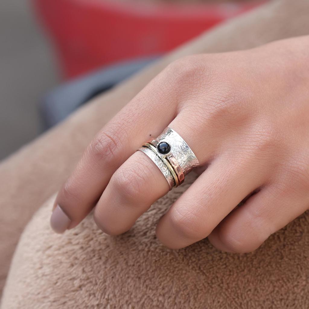 Black Onyx Spinner Ring, 925 Sterling Silver, Handmade Ring, Anxiety Ring, Healing Jewelry