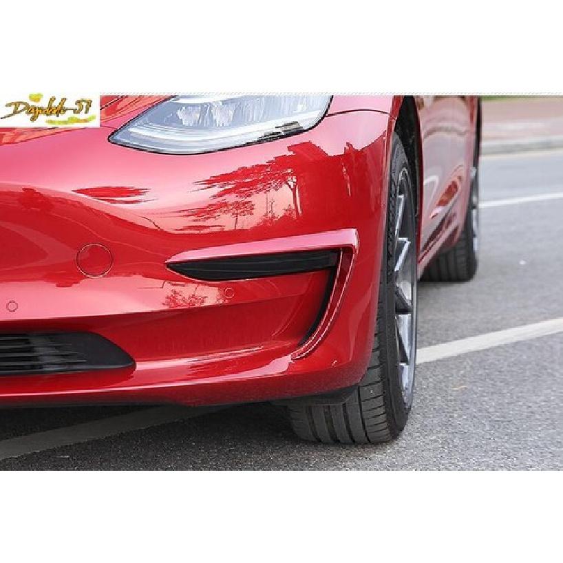 2pcs ABS Red Front Fog Light Lamp Spoiler Strip Trim For Tesla Model 3 2017-