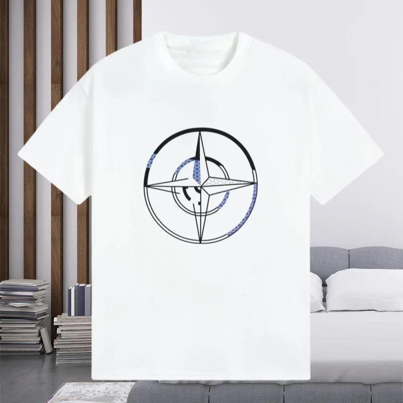 2025 Moda Hafif Lüks Marka Pamuklu Günlük Kısa Kollu Taş Baskılı Üst Erkek ve Kadın Çok Yönlü Yuvarlak Yaka Tişört