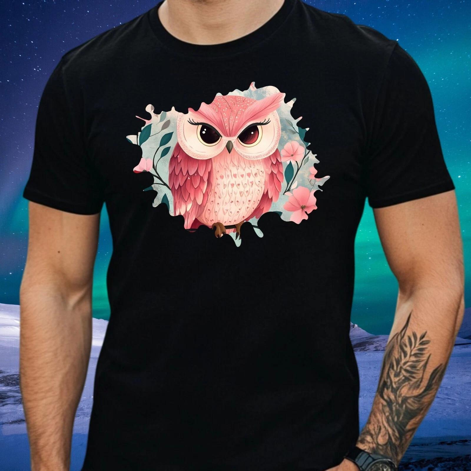 T-Shirt Herren Rosa Eule Motiv Baumwolle Größe S bis 5XL S