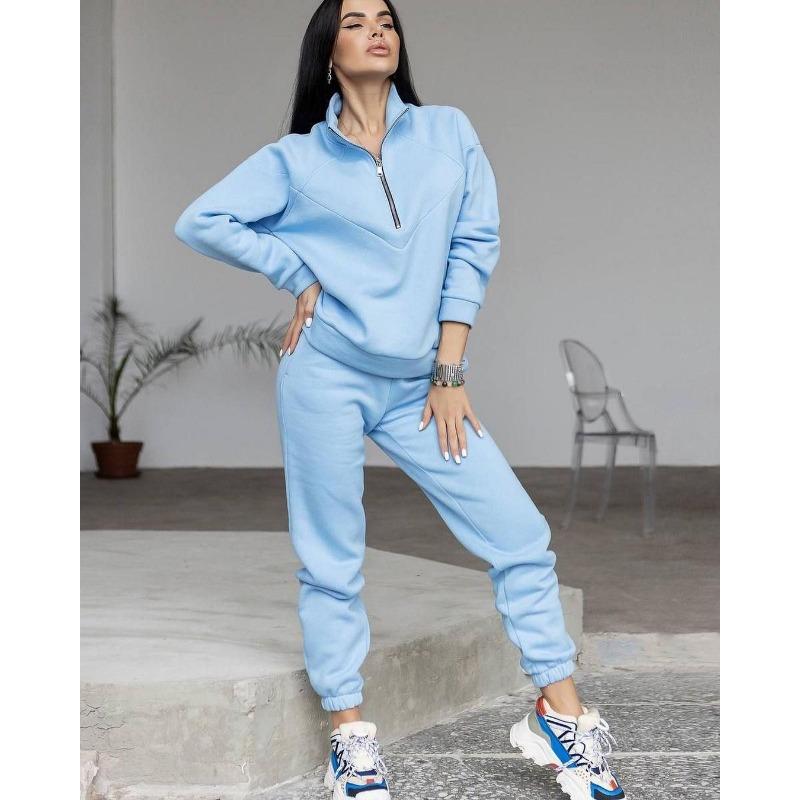 Spring and Autumn Fashion Casual Hooded Sweatshirt Two-piece Set Long Sleeve Solid Color Fleece Retractable Feet Casual Set