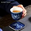 Mavi ve Beyaz Porselen Çay Fincanı El Boyaması Seramik Çay Kasesi Çin El Yapımı Çay Fincanı Çay Seti Aksesuarları Seyahat Usta Fincan