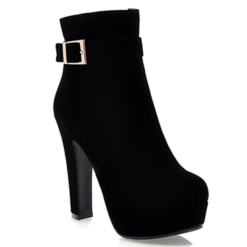 

Элегантные женские ботильоны на платформе, короткие ботинки из флока, черные, красные, синие, на высоком каблуке, модные, осенне-зимние, мотоциклетные ботинки для женщин 36 чёрный