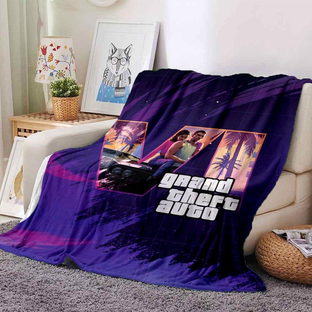 1 szt. Miękki koc flanelowy Grand Theft Auto z designerskim nadrukiem Przytulny koc na każdą porę roku, idealny na sofę, łóżko, do biura