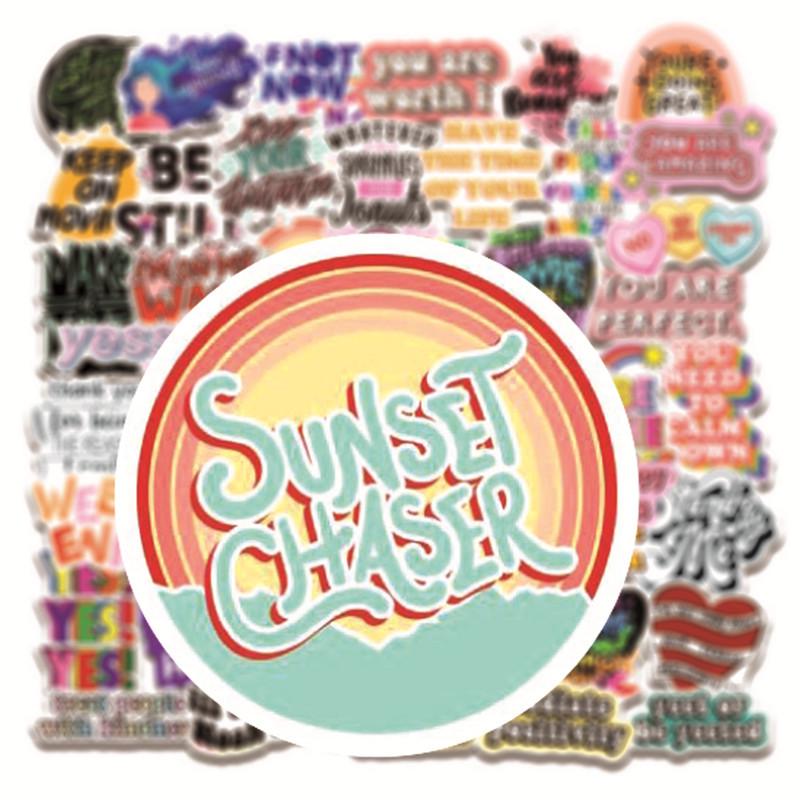 50pcs Waterproof Motivational Graffiti Stickers - Classical Chinese Design for Luggage, Skateboards, Refrigerators, Laptops