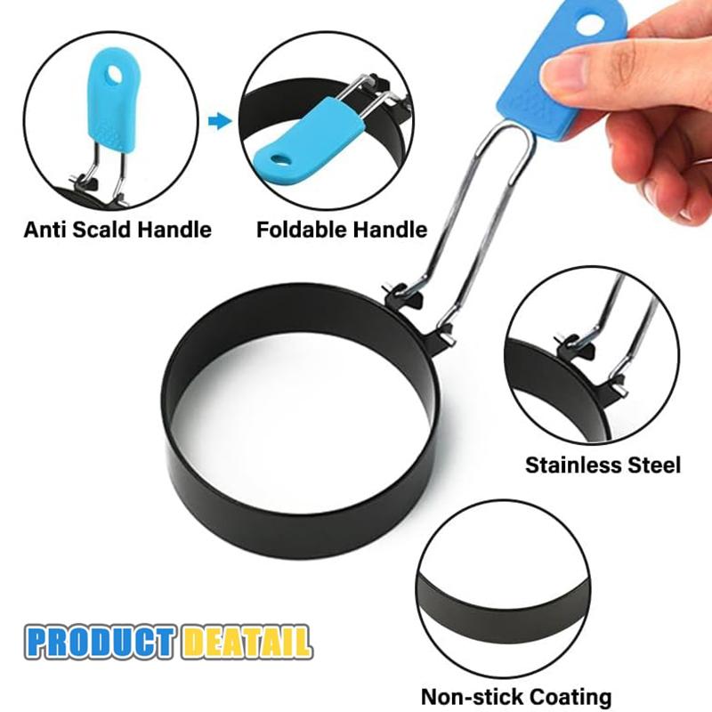 4Pcs Stainless Steel Egg Rings with Anti-Scald Handle Nonstick Fried Egg Rings Fried Egg Mold Frying Egg Kitchen Cooking Tools