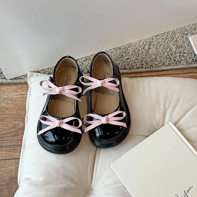 

Spring Girl s Mary Janes Sliver Black Bowknot Elegant Kids Leather Shoes Chunky Round Toe Beautiful Chic Children Flat Shoe26-36 36