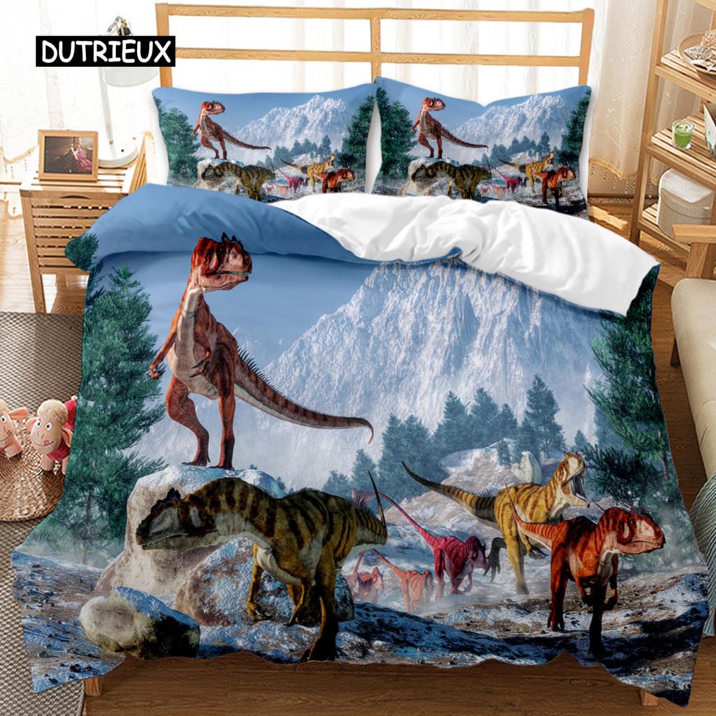 Dinosaur Duvet Cover Set Jurassic World Battle Bedding Set Unique Dinosaur Polyester Bedding for Kids Adults Queen King Size