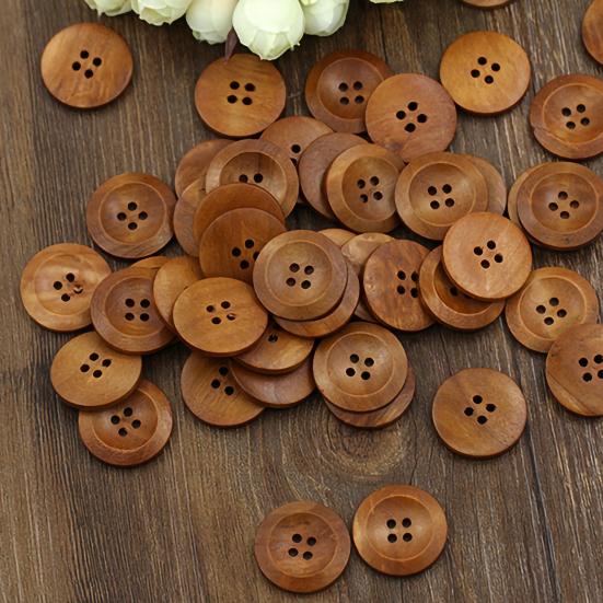 50Pcs Buttons 4 Holes Wooden Cloth Ornaments Round Decorative Button for