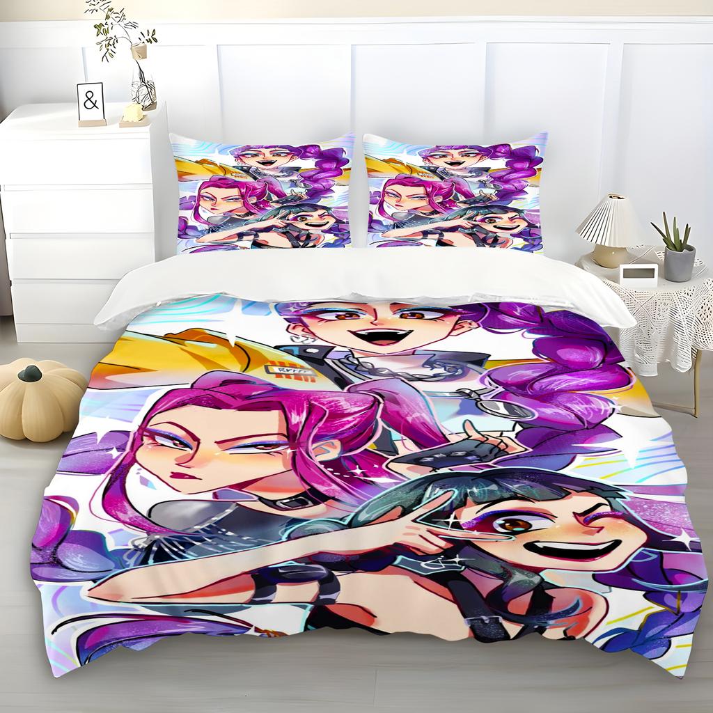 K-Pop Demon Hunters Themed Bedding Set Colorful Print Duvet Cover & Bed Sheet Student Dormitory Textile Kid Gift