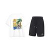Letter Beach Print Round Neck Pullover Short Sleeve T-Shirt Summer Cool Fashion Shorts Casual Sports Suit AHSU707-2+AKST543-3
