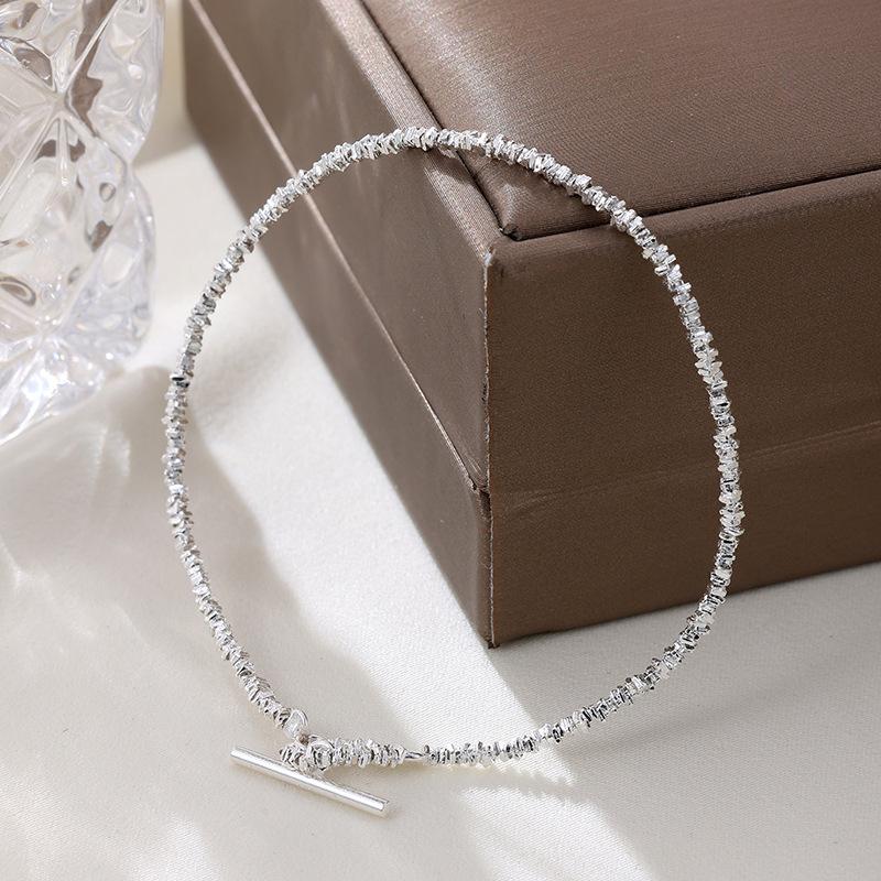 S925 Silver Simple OT Buckle Broken Silver Bracelet Women's Niche Exquisite Design Stackable Hand Jewelry