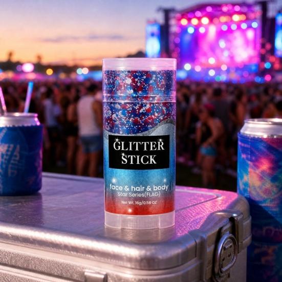 16G Glitter Stick for Face Hair Body, Independence Day Patriotic Glitter Stick, Red Blue White Makeup Stick for 4th of July, Veterans Day
