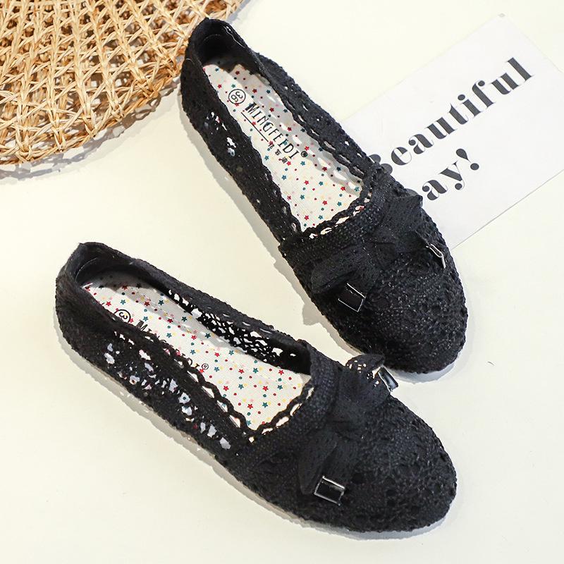 

Spring summer breathable mesh soft soled cloth shoes for women round toe solid color flat bottom low heel simple casual shoes 36 чёрный