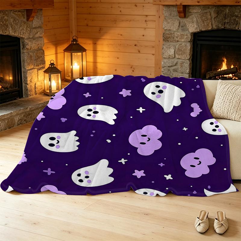 Plush Flannel Blanket, Cute Ghost Series Soft Warm Throw Machine Washable Cozy Blanket for Home, Office Naps, Halloween & Christmas Gift
