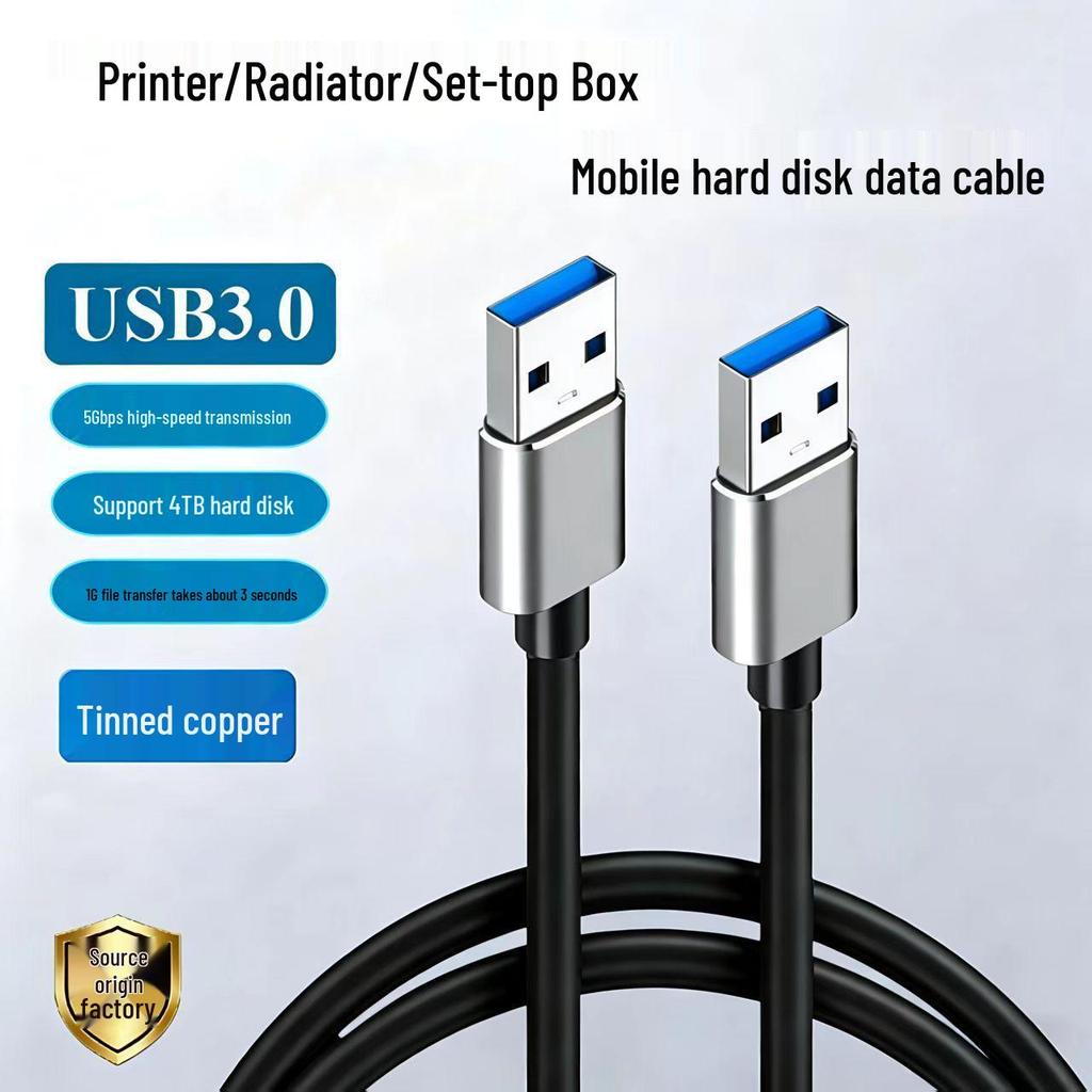 USB 3.0 Dual Male Data Cable, High-Speed for Hard Drive Enclosure, Laptop Cooler, Set-Top Box