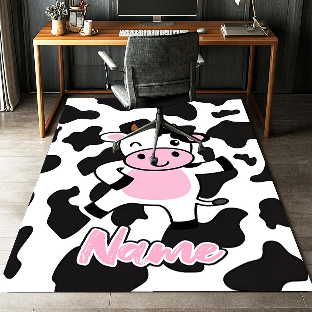 Custom Name Cow Printed Carpet,Rug for Office Chair Living Room Bedroom Kitchen Room Decor Gifts.