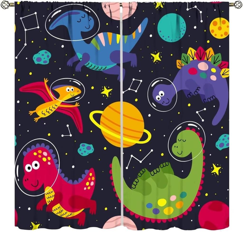 Kids Outer Space Rocket Curtains Cartoon Universe Galaxy Starry Sky Cosmos Boys Girls Study Room Bedroom Curtain For Master Made Of Polyester