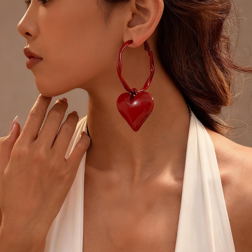 Six-piece set of dripping oil geometric round love silver needle earrings retro Hong Kong style niche earrings