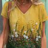 Sommer 3D-Druckmuster Locker Lässig V-Ausschnitt Kurzarm T-Shirts Damen