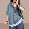Womens Pink Hooded Drawstring Fake Two Piece Loose Short Sleeve T Shirt