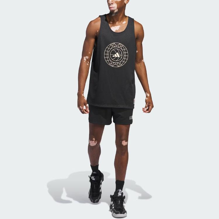 Adidas Select Worldwide Hoops Jersey Logo Print Loose Fit Reversible Basketball Tank Top Men Tops Black IU2435