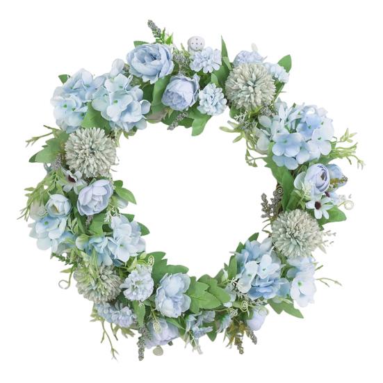 15.75" Spring Wreath Faux Peony Wreath Artificial Hydrangea Peony Flower Wreath with Green Leaves for Home Front Door Wedding Wall Decor