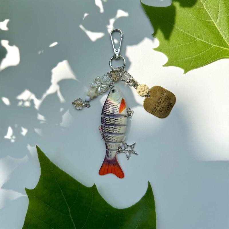 Innovative Fishing Baits Inspired Keychain with Dynamic Structure Sea Star and Beads Key Holder Everyday Accessory