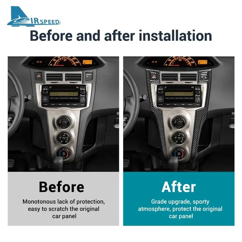 Car Central Control CD AC Knob Panel Trim Real Soft Carbon Fiber Sticker LHD RHD For Toyota Yaris 2006 2007 2008 2009 2010 2011