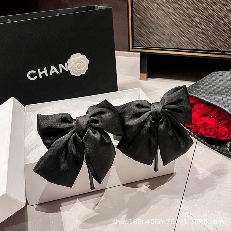 High Heels Women's 2025 Autumn and Winter New Thin Heels Pointed Black French Bow Temperament High-end Niche Single Shoes