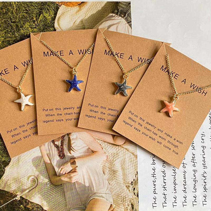 Lovely Starfish Necklace for Women Girl White Blue Black Pink Color Fashion Choker Necklace Gift For Friend Jewelry