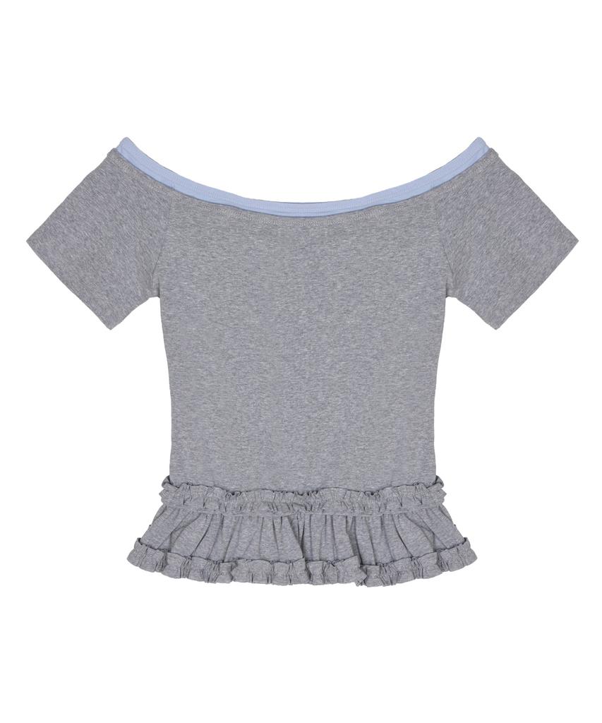 Nigaennikol Off-Shoulder Frill Crop Top_Gray