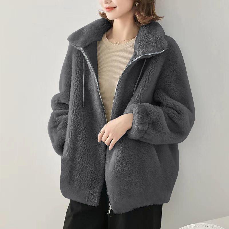 Extra Large Size Loose Coral Fleece Fleece Jacket Women's Autumn and Winter Thickened Double-sided Fleece Polar Fleece Jacket Women's Tide